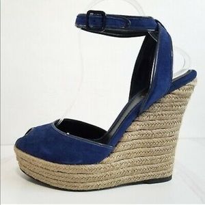 Theory Suede Espadrille Wedges in Navy